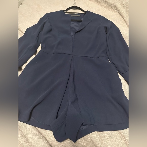 Zara Button Front Navy Romper - Picture 3 of 4